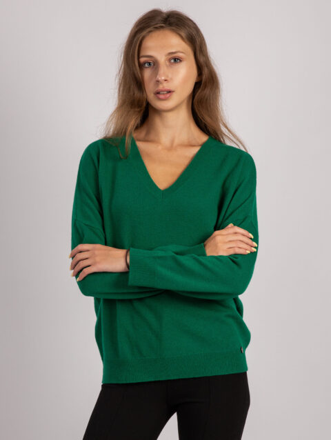 V-Ausschnitt Pullover - Grün, 42
